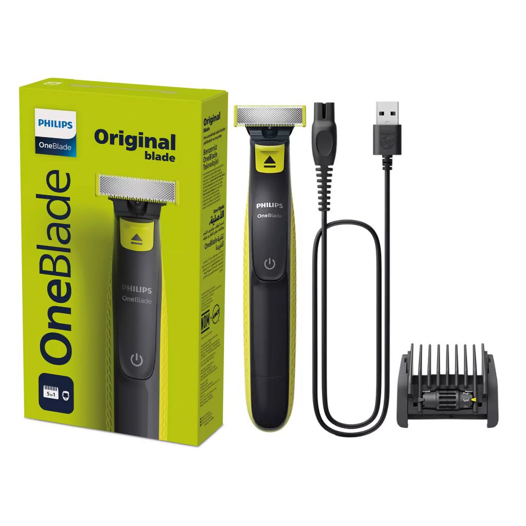 Philips OneBlade para la Cara, Recorta, Perfila y Afeita, Peine Ajustable 5 en 1