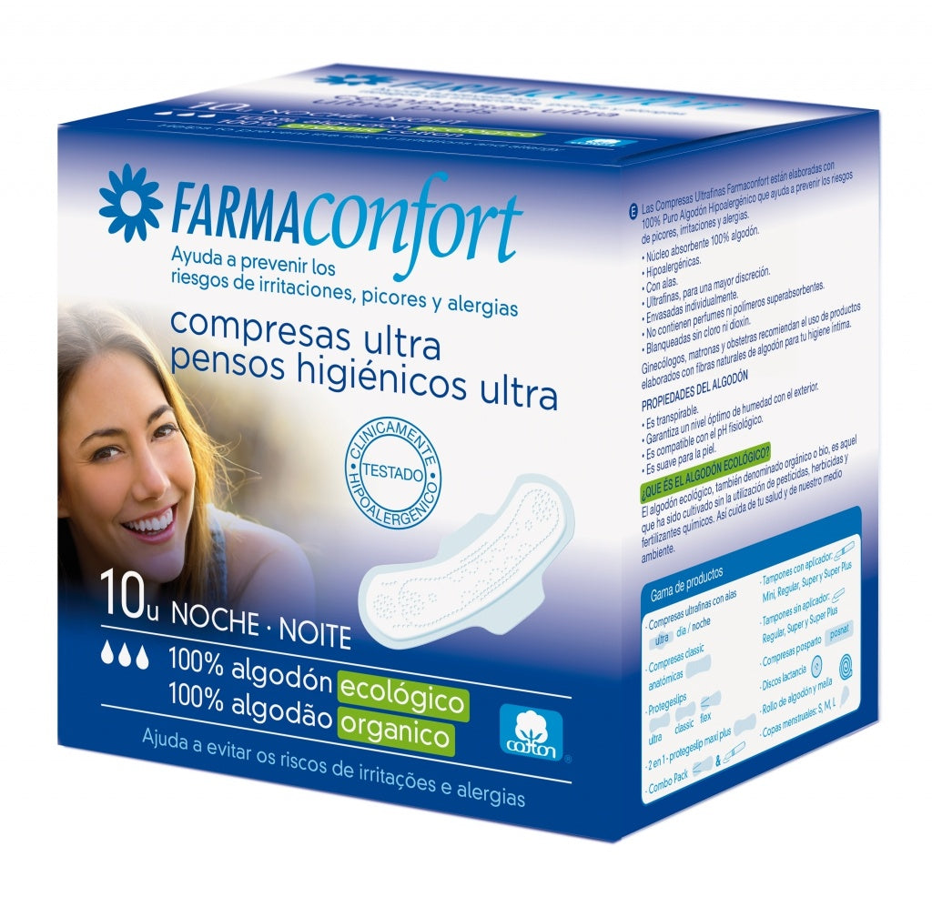 Farmaconfort compresas con alas noches 10 unidades
