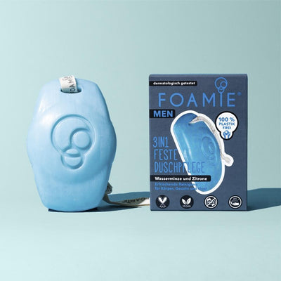 Foamie Men 3 en 1 limpiador solido de menta corporal, facial y cabello Solido Sin Plasticos Eco