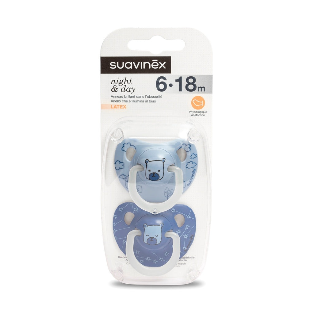 Chupete Suavinex Anatómico Látex Noche +6M 2U
