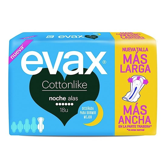 Compresas Evax Cottonlike Noche Alas 18 unidades
