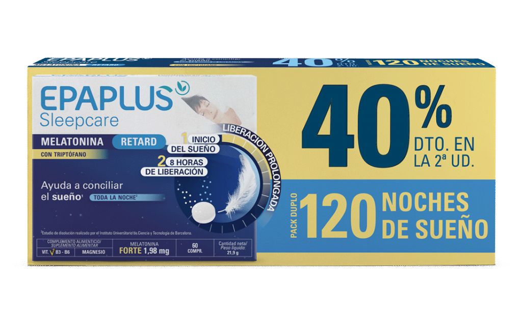 Epaplus Sleepcare Melatonina Retard con Triptófano DUPLO 120 comprimidos + 1 comp GRATIS