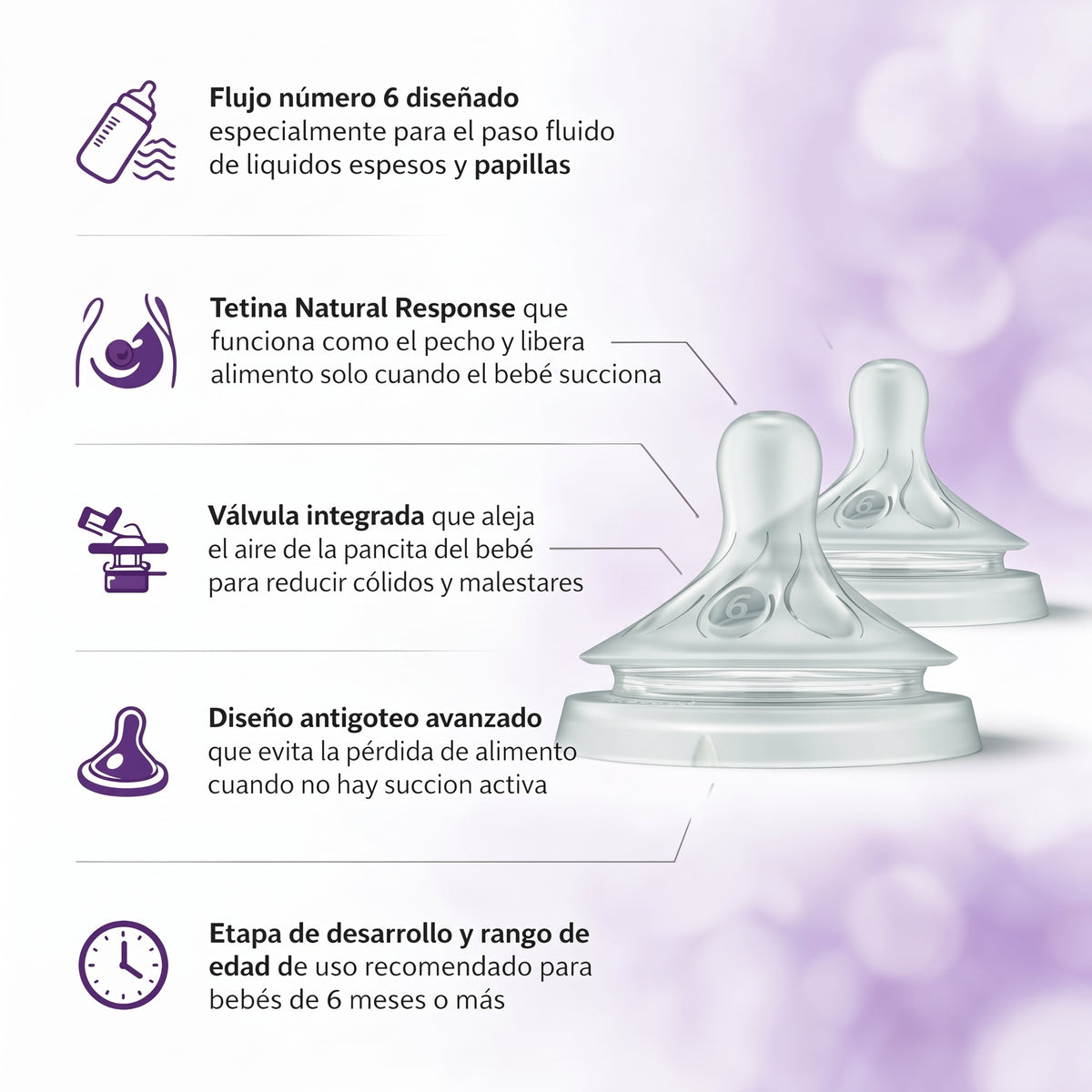Philips Avent 2 Tetinas Natural Response liquídos espesos, 6m+