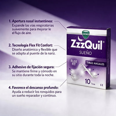 Vicks ZZZQuil Sueño Tiras Nasales 10 tiras