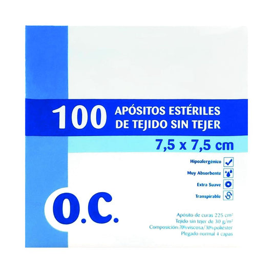 O.C. Gasa Estéril de tejido sin tejer 100 cp 7,5x7,5 (50 sob. x 2 uds)