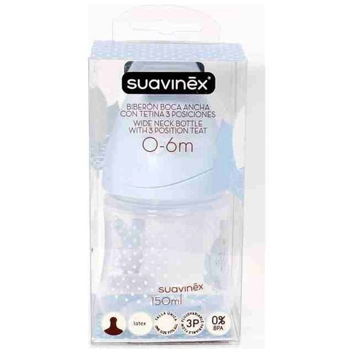 Biberón Suavinex látex Tetina 3 Posiciones Azul 150 ml