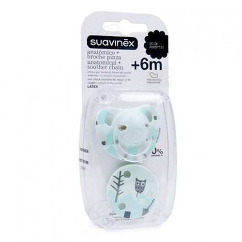 Chupete Suavinex Anatómico Látex Broche 6M 2U