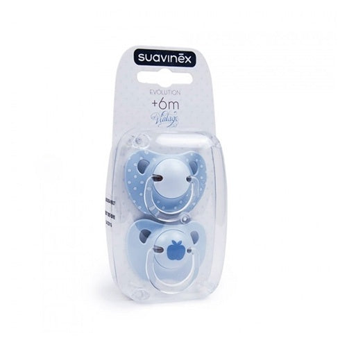 Chupete Suavinex Anatómico Azul Látex +6M 2U