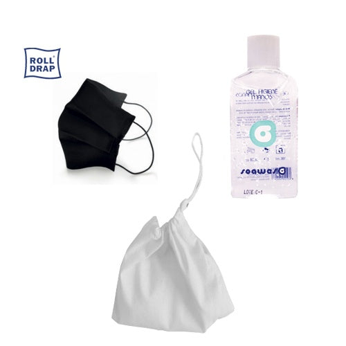 Pack Covid ECO Mascarilla Tela + Gel Hidroalcohólico 100 ml + Portamascarillas Tela