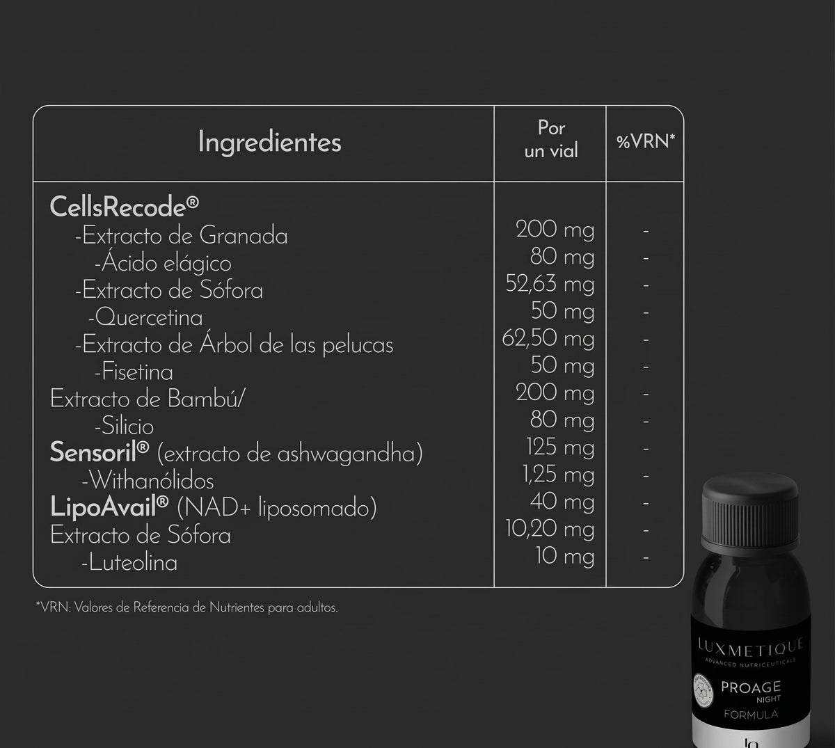 Luxmetique Proage Night Formula 15 viales bebibles x 30 ml