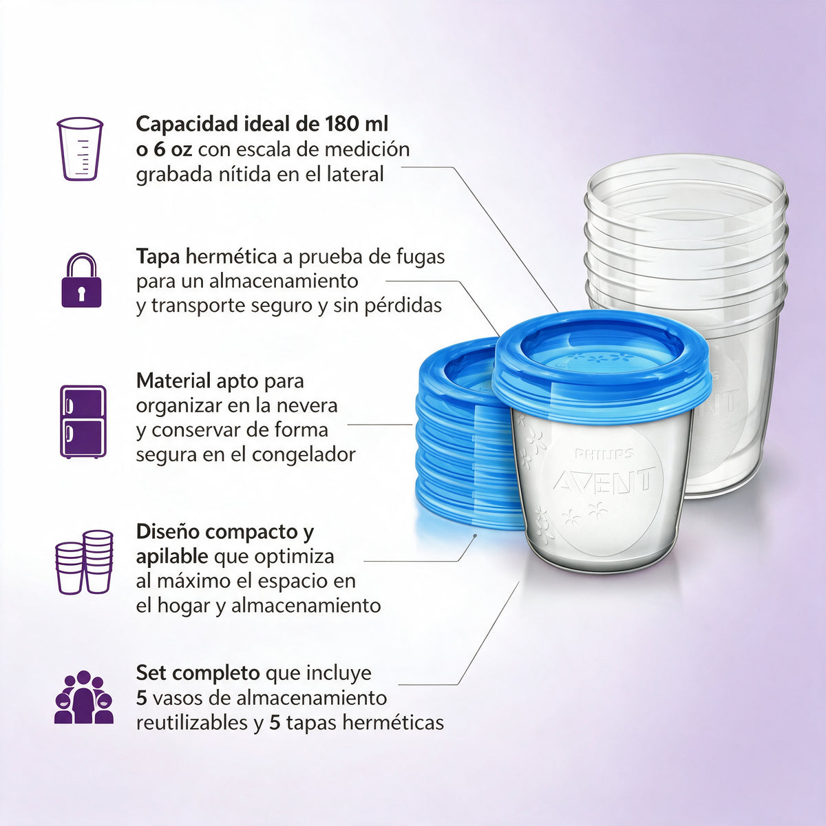 Philips Avent recipiente leche materna 180 ml 5 unidades