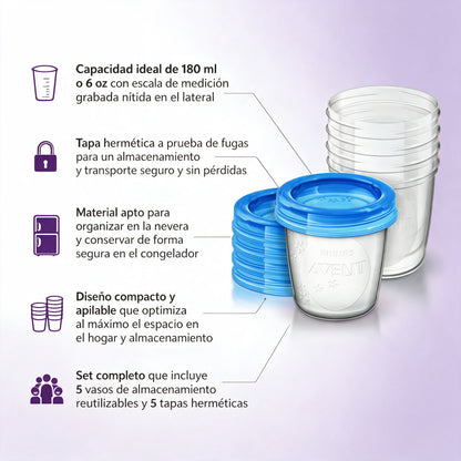 Philips Avent recipiente leche materna 180 ml 5 unidades