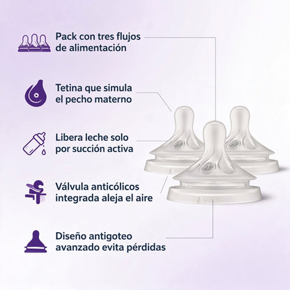 Philips Avent pack Mix & Match 3 Tetinas Natural Response (3 tetinas de distintos flujos T3, T4 y T5)
