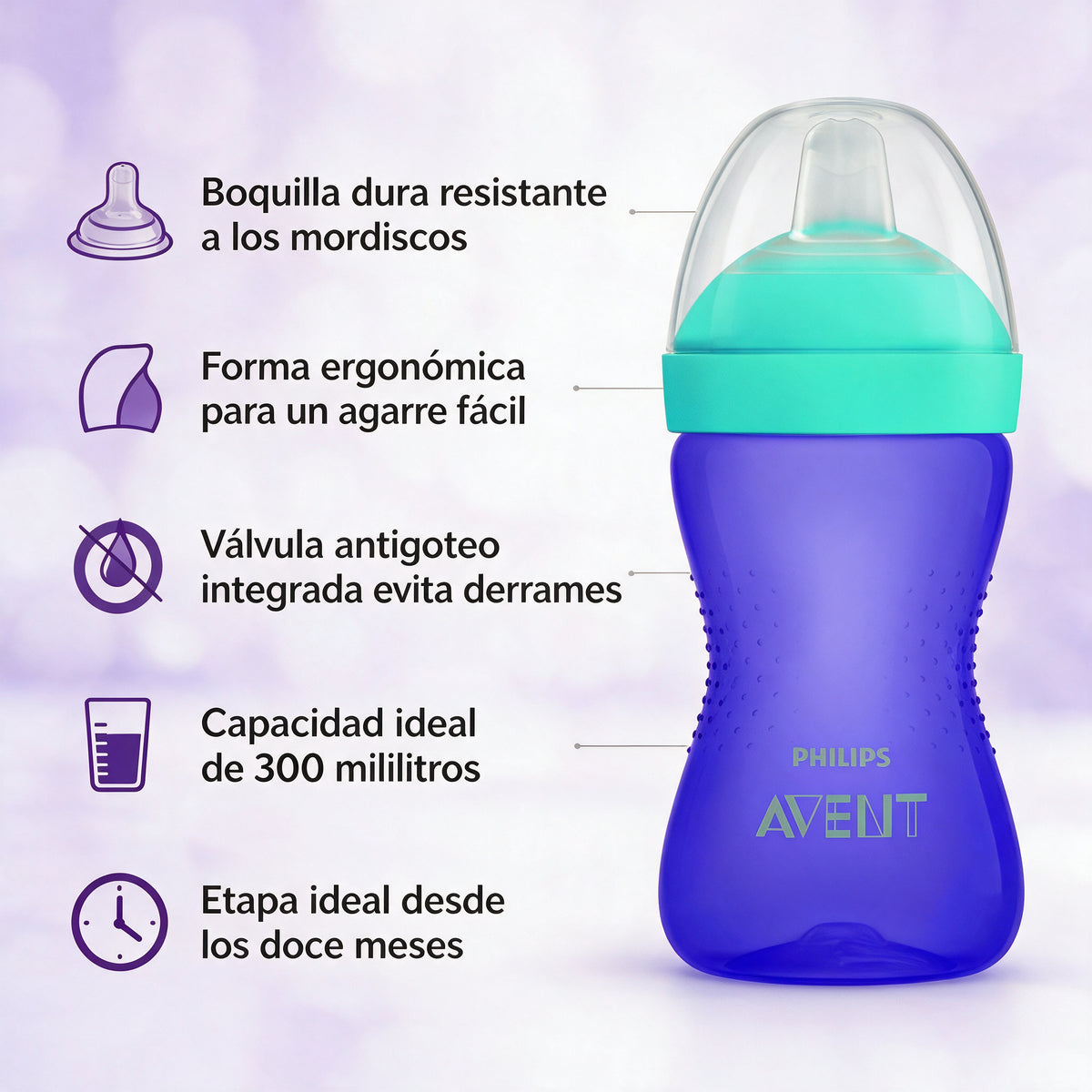Philips Avent Vaso con boquilla dura +12m - 300ml MORADO
