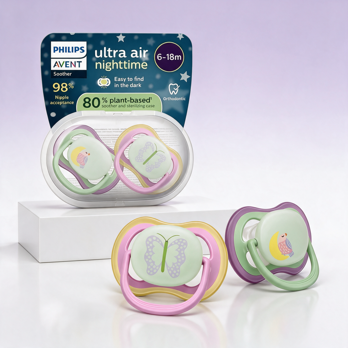 Philips Avent 2 Chupetes UltraAir Nocturno 6-18m niña