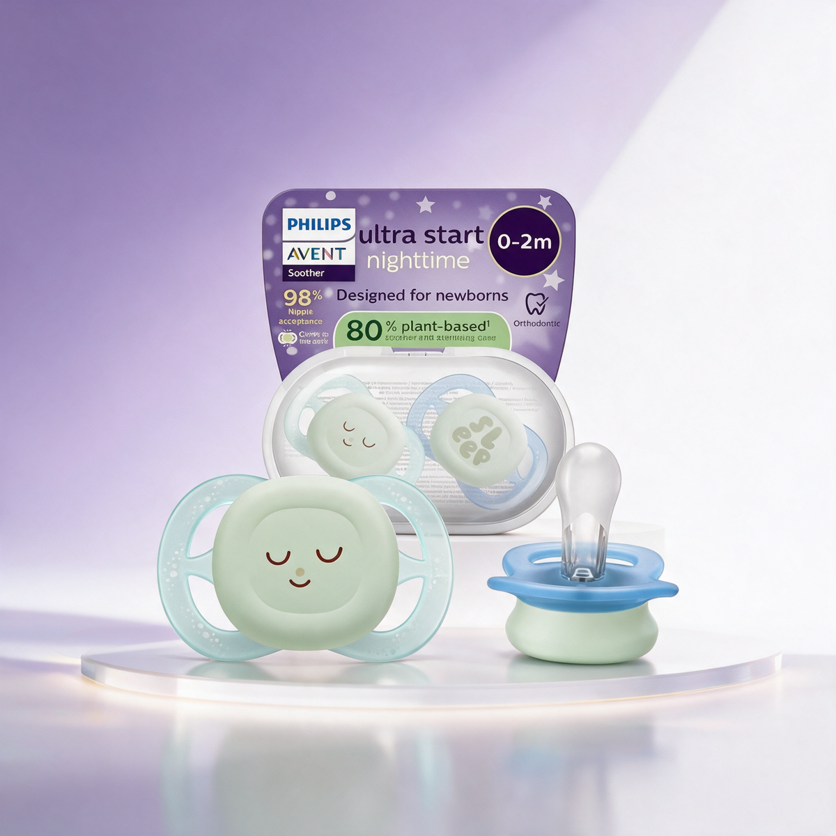 Philips Avent 2 Chupetes UltraStart Nocturno 0-2m niño