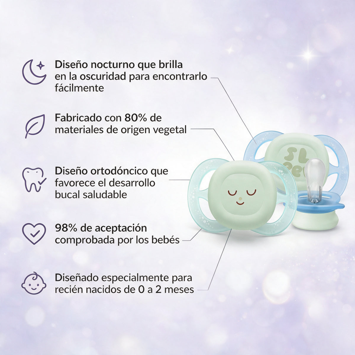 Philips Avent 2 Chupetes UltraStart Nocturno 0-2m niño