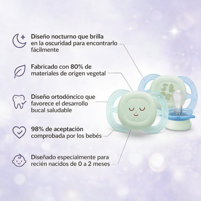 Philips Avent 2 Chupetes UltraStart Nocturno 0-2m niño