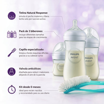 Philips Avent Pack Natural Response 3 biberones + 1 cepillo limpieza