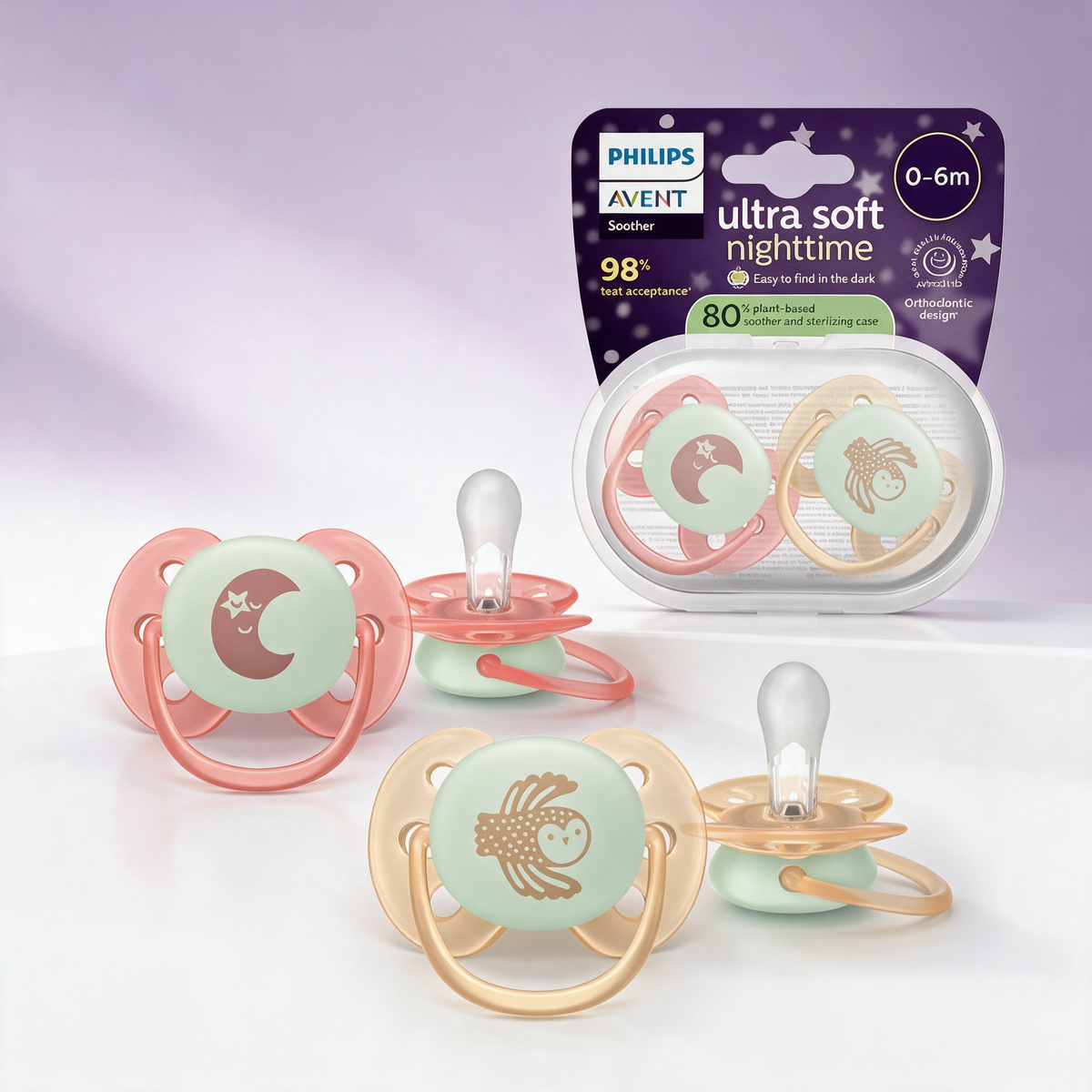 Philips Avent Chupetes Ultra Soft nocturnos 0-6 m niña 2 uds