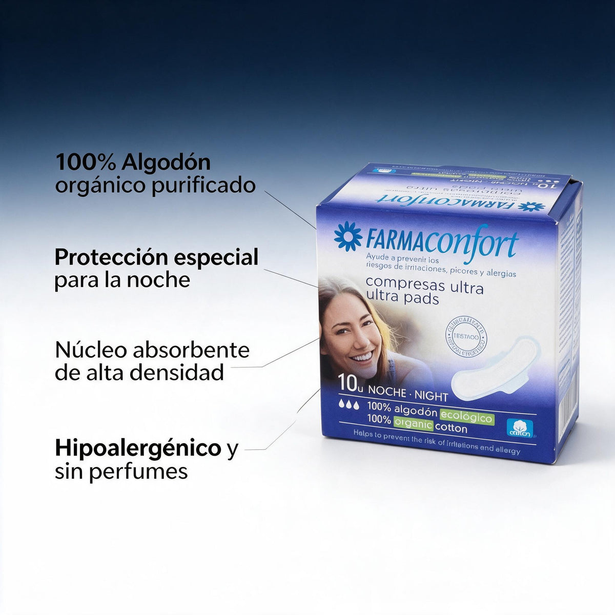 Farmaconfort compresas con alas noches 10 unidades