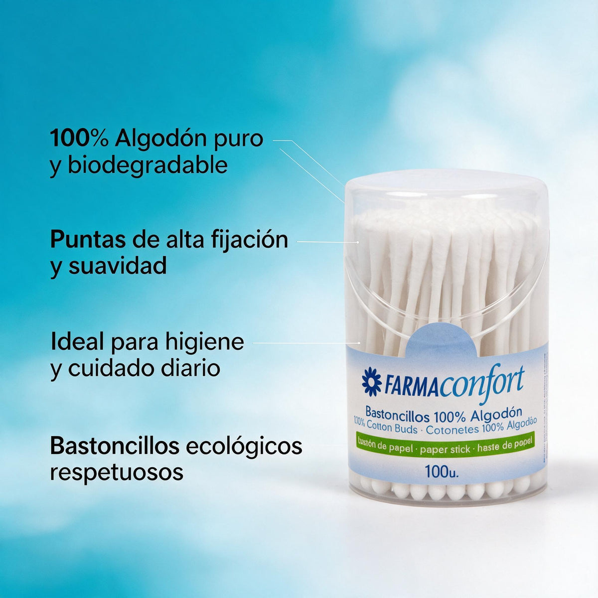Farmaconfort bastoncillos de algodón 100 unidades