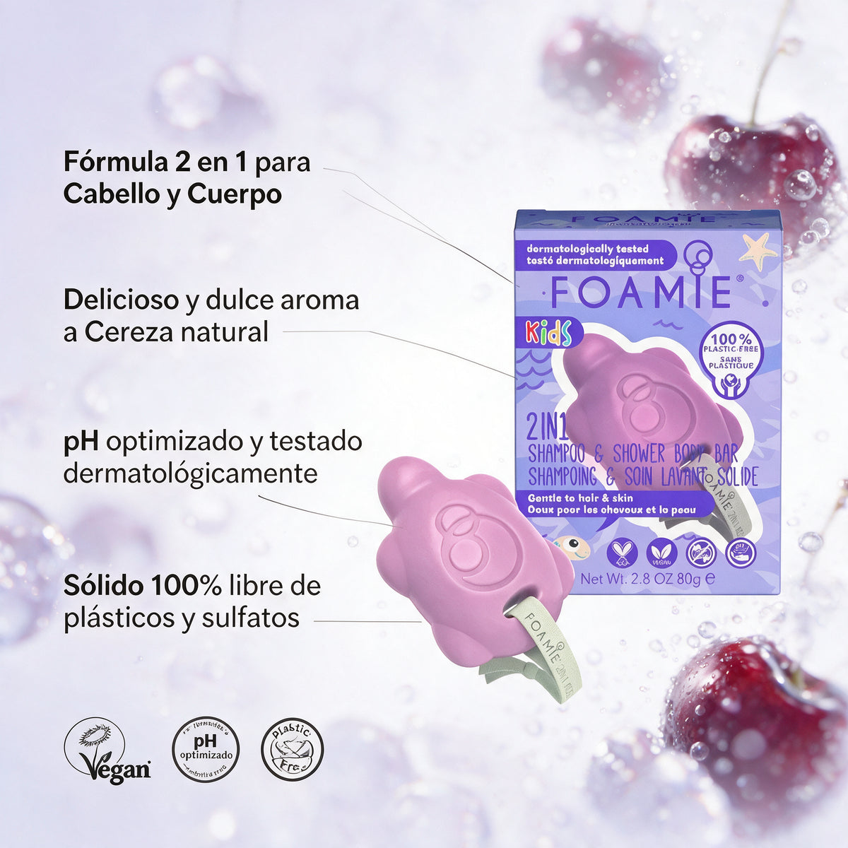 Foamie champú sólido NIÑOS Cuerpo y Cabello CEREZA Solido Sin Plasticos Eco