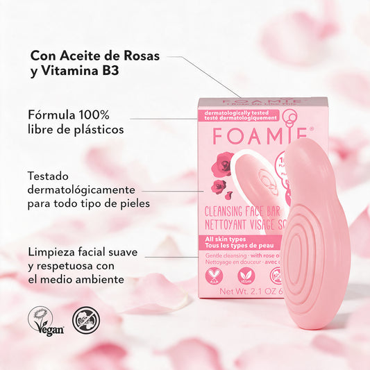 Foamie limpiador facial solido de agua de rosas para pieles sensibles Solido Sin Plasticos Eco