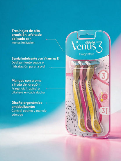 Gillette Maquinilla Desechable Venus 3 dragonfruit 3uds
