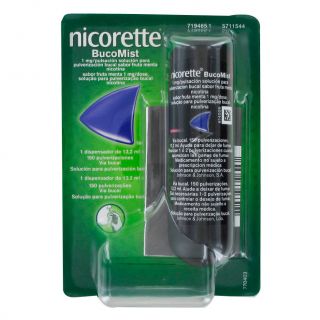 NICORETTE BUCOMIST 1 mg/PULSACION SOLUCION PARA PULVERIZACION BUCAL 1 ENVASE 13,2 ml (150 DOSIS) (SABOR FRUTA MENTA)